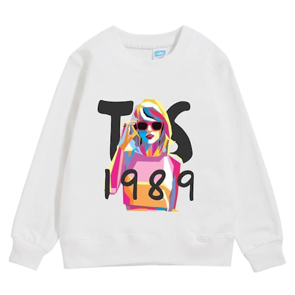 2024 Forår og Efterår Ny Taylor Swift The Eras Tour Taylor Swift Koncert Omkring Tryk Børns Rundhals Trykt Sweatshirt - Hvid mønster 3 150cm