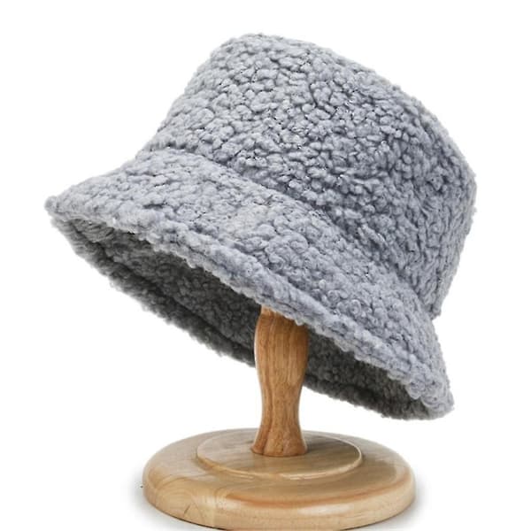 Kvinder Vinter Varm Fluffy Plys Spand Spand Solid Cap Grey