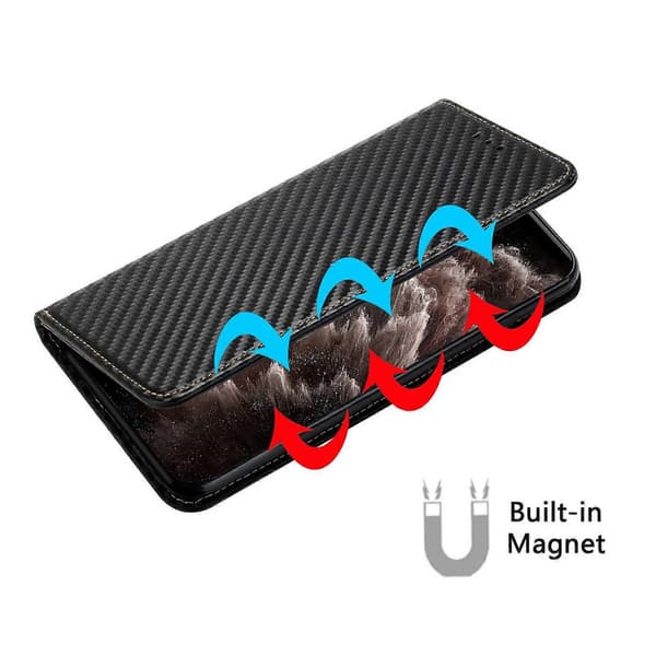 För iPhone 14 Plus Kolfibertextur Magnetiskt Flip Läder Telefonfodral Black