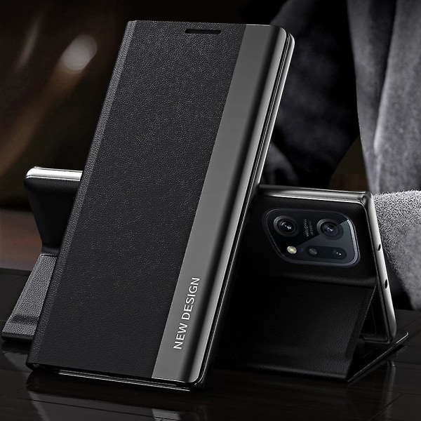 Til Oppo Find X5 Pro Galvanisering Pu Læder Taske Stand Telefon Cover - Sort Black