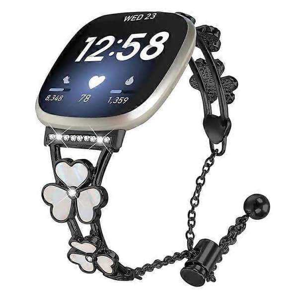 Kompatibel med Fitbit Versa 4 / Sense 2 Urrem Hjerte Kløver Zinklegering Metalrem Black