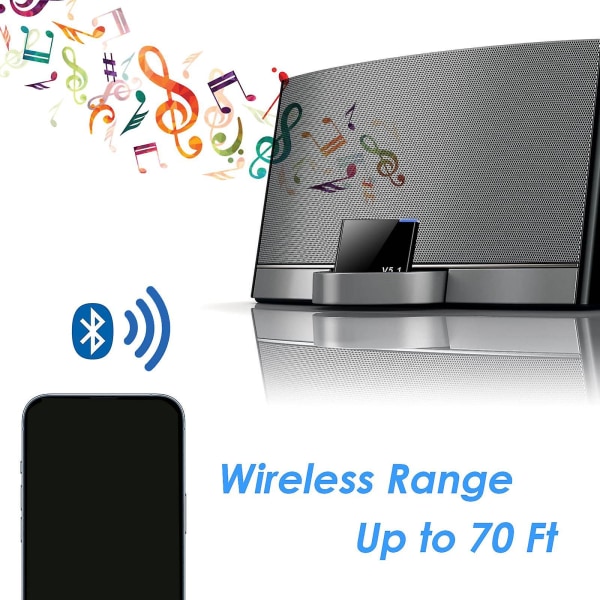 I-WAVE 30 Pin Bluetooth 5.1 Audio Receiver Music Mini Wireless Adapter til 30 Pin Jack Analog højttaler black