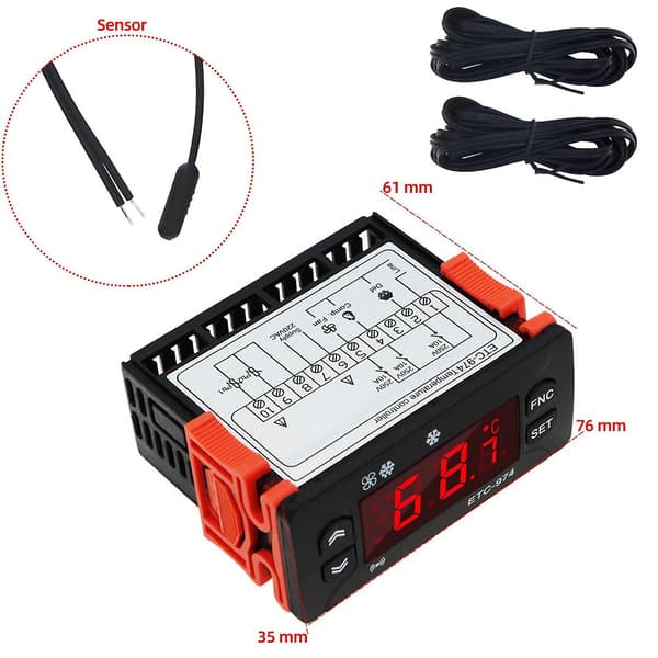 Etc-974 Digital Temperaturregulator Mikrocomputer Termostater Termostat Køling Alarm 220