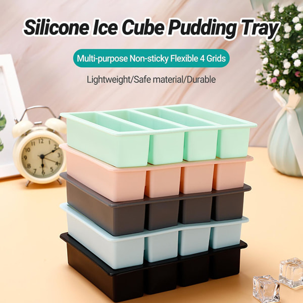 Iskubbricka Multifunktionell icke-klibbig flexibel 4 galler lång Fda Silikon Ice Cube Puddingbricka för kök Blue