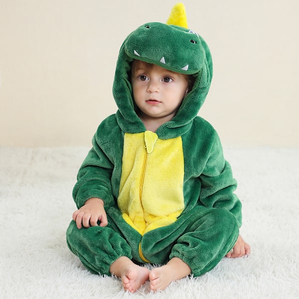 Michley tegneserie-jumpsuit til børn, efterår og vinter, dyre-hjemmetøj, grænseoverskridende børne-flannel-klatretøj - Grøn enhjørning (110) Green unicorn 110cm