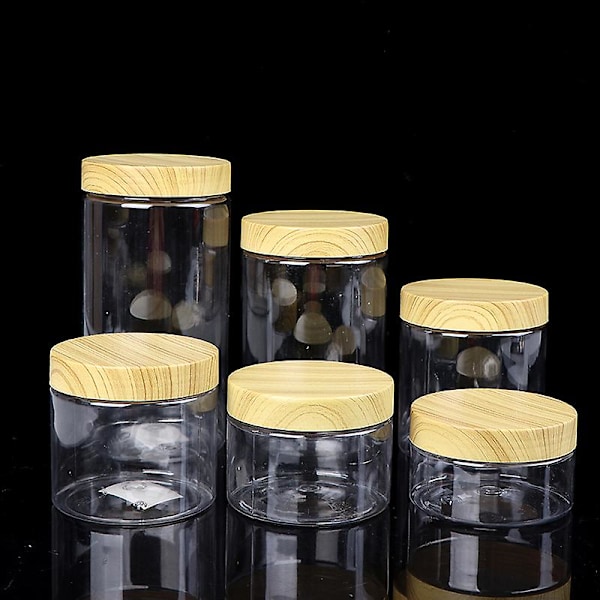 Tom Klar Burkbehållare Med Plastlock i Träimitation Plastförvaringsflaska Clear 200ml