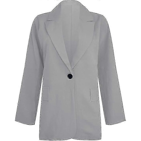 Dame 2-delt Outfit Blazer Sæt Elegant Business Arbejdstøj Vintage Klassisk Ensfarvet Rynket Ærme Åben Front Jakke Og Straight Leg Penci M Gray