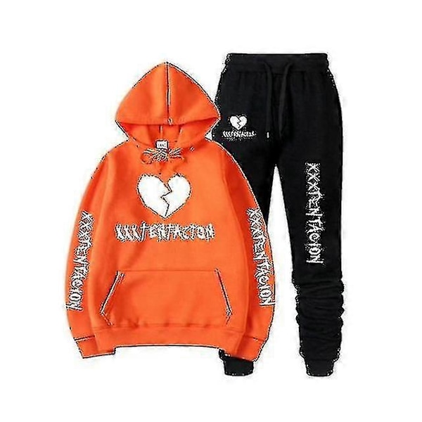 Höst/vinter Xxxtentacion Revenge Kill Hip Hop Hoodies Tröjor och Byxor Män Tvådelad Set Huvad Dräkt Sammet Shry orangeblackAIxinBB XL