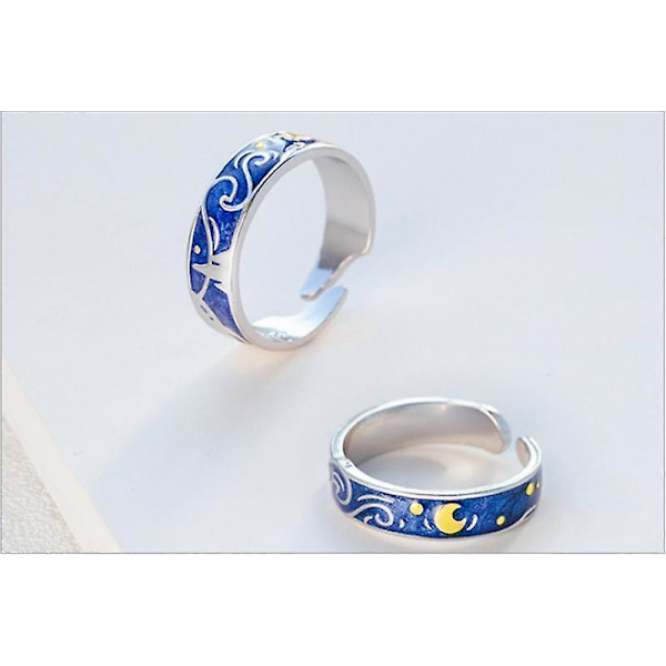 Van Gogh Starry Sky Sormus Miesten Naisten Pariskunta Sormukset Galaxy Moon Pattern Sormus Asusteet Juhlakorut Avaus Säädettävä -Mens