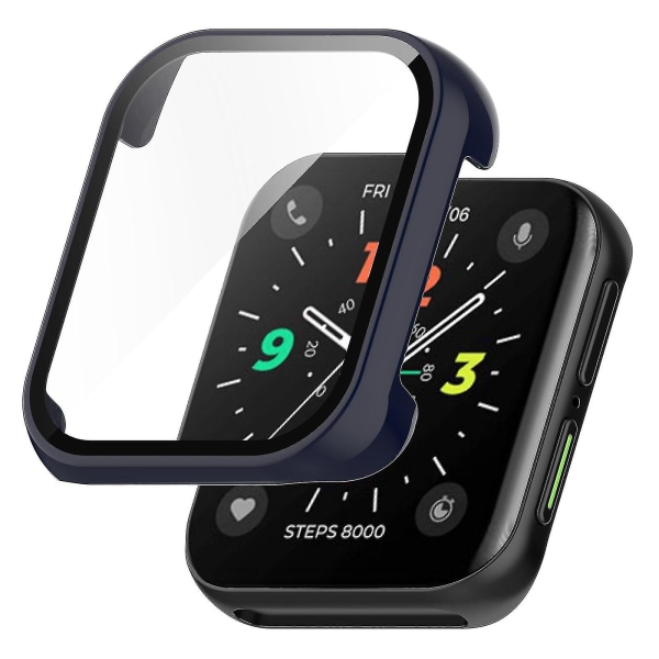 Til Oppo Watch 2 46mm anti-ridse pc urkasse med hærdet glas skærmbeskytter Fuld beskyttelsescover Ink Blue