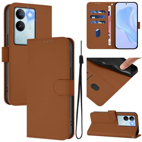 Solid Farge PU-deksel For vivo V29 5G Global / V29 Pro Brown