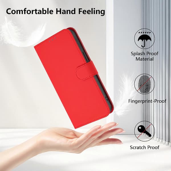 Skin Feel Lær Telefonveske For iPhone 15 Plus Red
