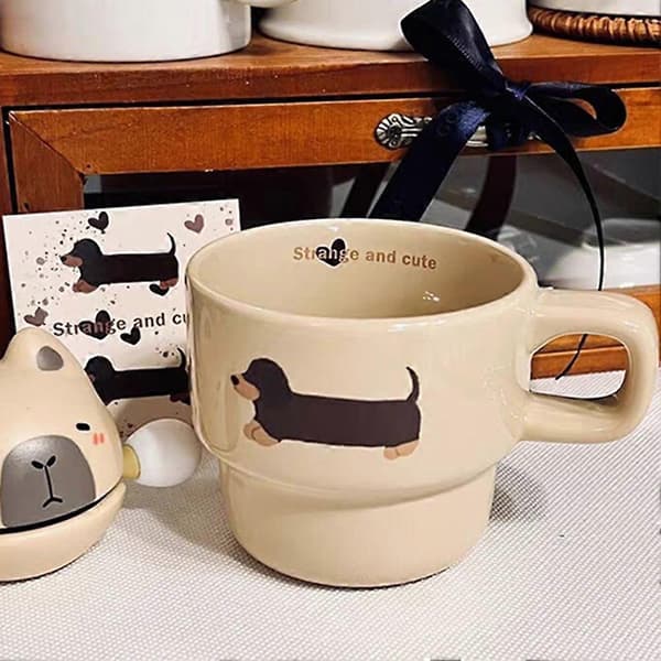 Keramisk Gravhund Krus Multifunktionel Chic-stil Kaffekop til Mænd Kvinder Brown