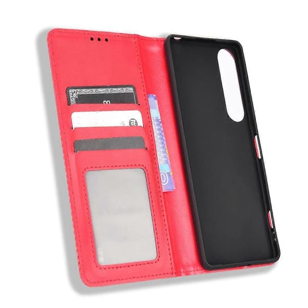 Magnetisk spænde retro tekstur læder telefoncover til Sony Xperia 1 IV Red