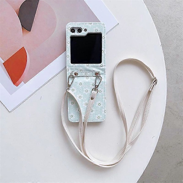 Til Samsung Galaxy Z Flip 6 etui, justerbar skrå rem etui, Stilfuldt lille blomster telefonetui, foldbart etui light green