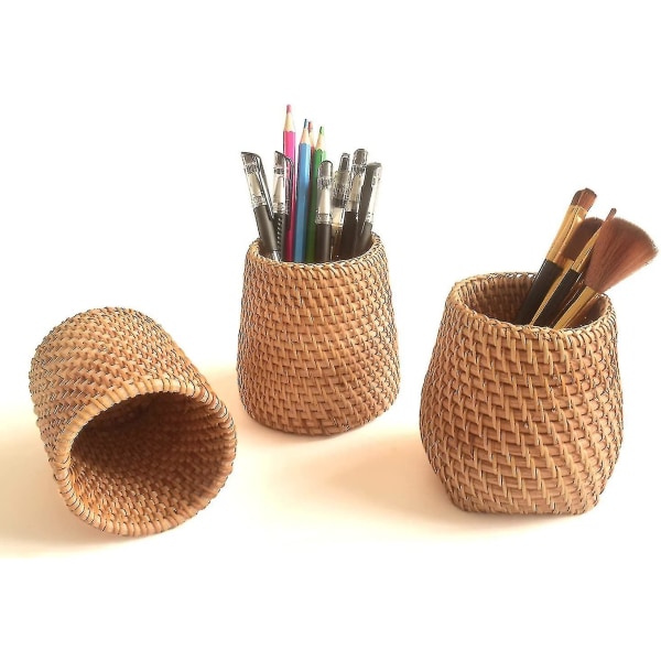 Handmade Makeup Brush Holderpencil Holder For Desk, Rattan Pen Cup(cylinder) Cylinder