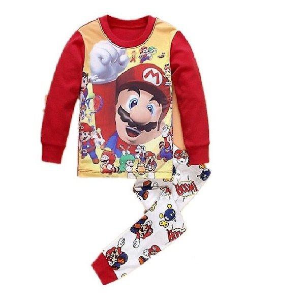 2-pack Barnpyjamas Super Mario Långärmad Tröja Set Nattkläder A