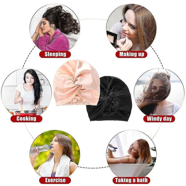 6 Dele Silkehætte Silkehårindpakning Til Søvn Og Naturlig Silkescrunchie Blød H Pink  Black  Rose Gold