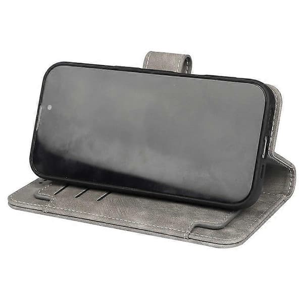 Läderfodral med linjemönster och plånboksdesign för iPhone 16 Pro med 9 kortfack Grey