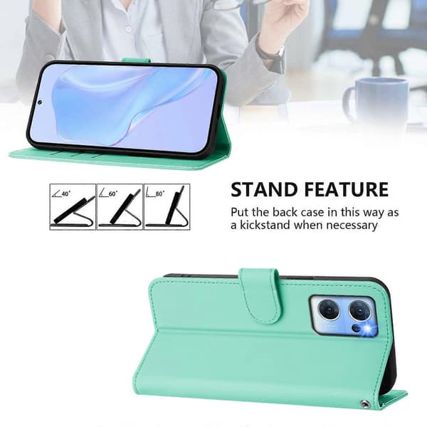 Lanyard PU Etui Til OPPO Reno7 5G Global Mint Green