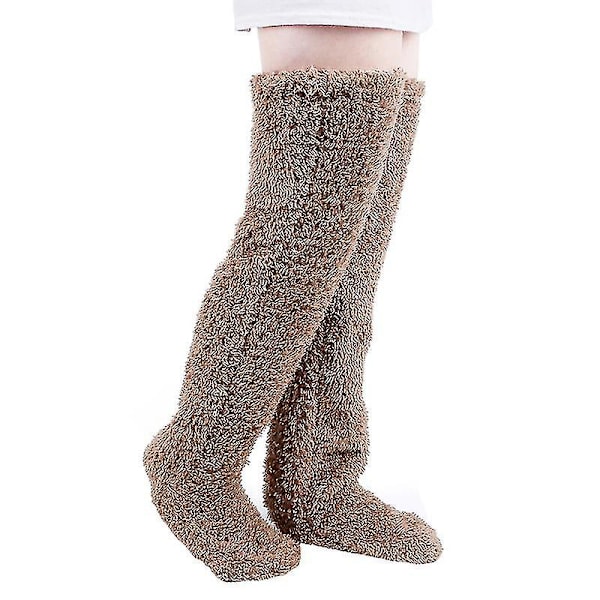 Over Knee High Fuzzy Lange Sokker Plys Tøffel Strømper Benvarmere Vinter Hjem Sove Sokker - S Gray