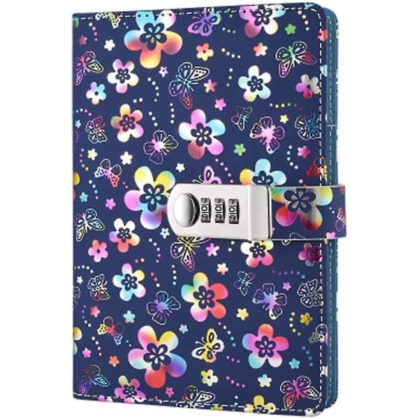 Pu-läderdagbok med lås, dagbok i A5-storlek med kombinationslås Lösenordsjournallås