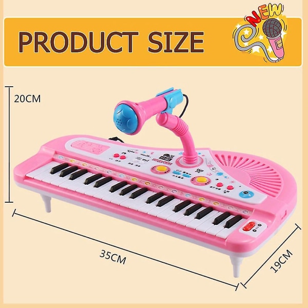 37 tangenter børnemusikklaver Elektronisk klaver Keyboard Legetøj Musikinstrumentlegetøj med mikrofon til drenge piger over 3 år