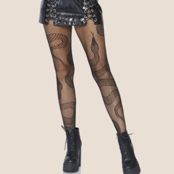Kvinner Punk Sexy Nettstrømpebukse Harajuku Evil Snake Jacquardmønstrede strømpebukser Sheer Mesh Anime Lolita Strømper