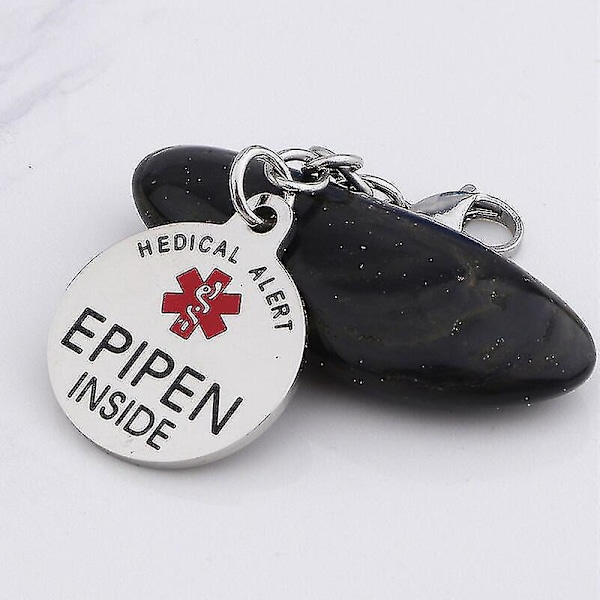 Epipen Tag, Epipen Bag Tag - Esa Tag - Glidelås - Helt kirurgisk rustfritt stål Medical Alert Symbol Id Tag Keyri