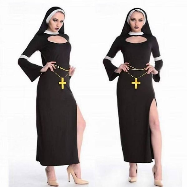 Sexig nunna cosplay-dräkt - Fräck nunna Halloween-dräkt för kvinnor XL