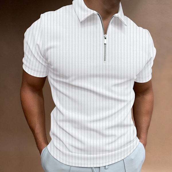 2025 Ny Casual Slim Fit Kortærmet Lynlås Stribet Revers T-shirt Toppe Polo Shirt White M