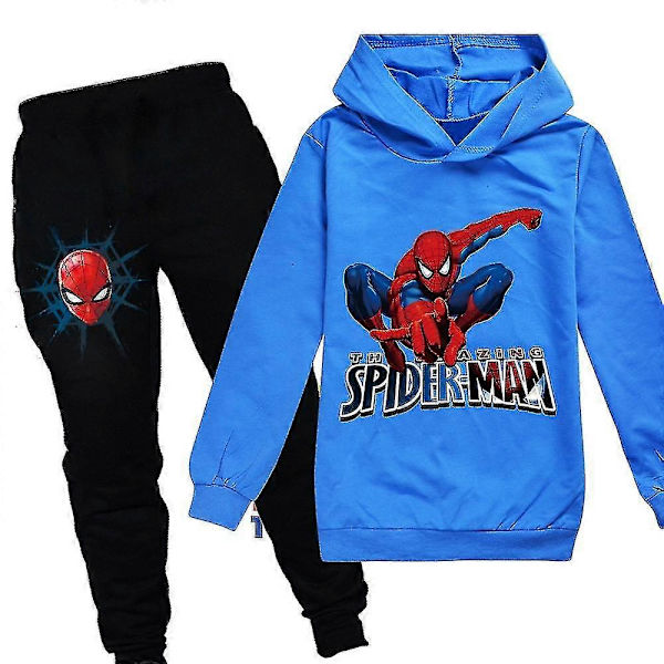 Spiderman Børne Tracksuit Sæt Trøje Med Hættetrøje Og Bukser 2 Dele Outfit Sæt Jogging Hættetrøje Sæt Til Drenge Piger Alder 7-14 År Blue 7-8Years