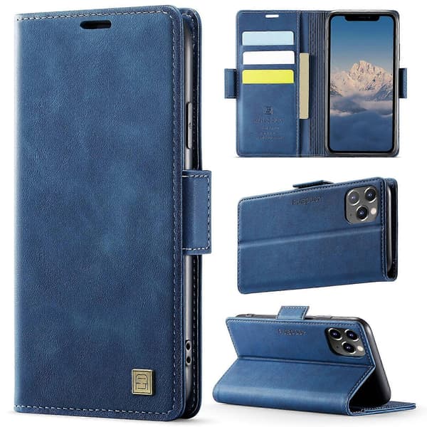 Retro læder mobiltelefonpung cover til iPhone 11 Pro Blue