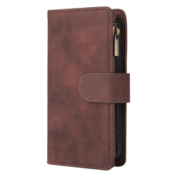 Multifunksjonelt telefon-skinnetui med kortspor for iPhone 14 Plus Coffee