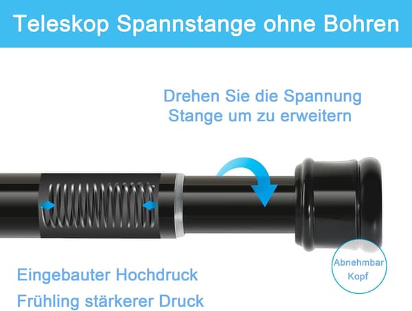 Gardinstang Uden Boring Teleskopstang Badeværelse Vindue Skab 70-120cm Sort (Diameter 25mm)[GKS]