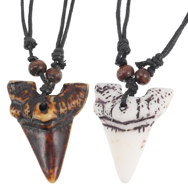 2stk Shark Tooth Halskjeder Herre Halskjeder Kule Strandhalskjeder for gutter Assorted Color 26x3.6CM