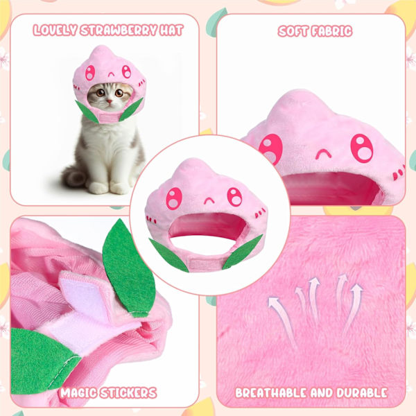 Katt Kostyme - Søt Fersken Antrekk Hodeplagg - Morsomme Kjæledyr Tilbehør Fest Cosplay for Kattunge Valp Kjæledyr Bursdag Hodeplagg Peach