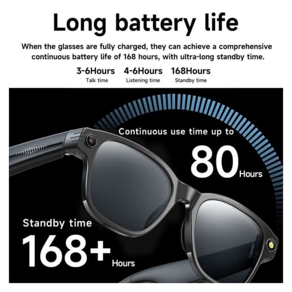 Smart AI Glasses with HD Camera, Noise Reduction, and Real-time Translation - Compatible with Android and iOS Transparent