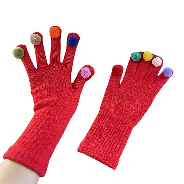 Vinter søde pige fem finger cykling fortykket varm kan være touch screen strikkede handsker Beige Average size