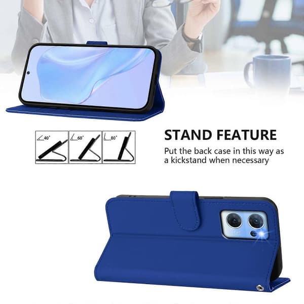 Lanyard PU Etui Til OPPO Reno7 5G Global Dark Blue