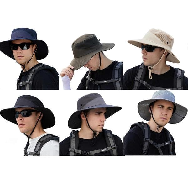Fiskehat UV-beskyttelse Hat Solbeskyttelse Med Net Vandretur Hat Bred Skygge Solhat Safarihat Strandhat Campinghat Sort Black