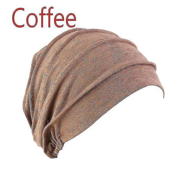 Kvinner Bomull Elastisk Beanie Myk Turban Bonnet Head Wrap Sikring Lamell Chemo Hat Coffee