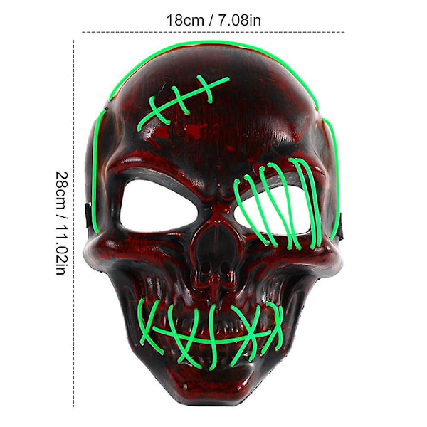 Halloween Skull Face Cover Cosplay Kostymer Lys Opp LED Deksel Cosplay Rekvisitter Kostymer Skull Face Deksel Lys Opp Kostymer Green