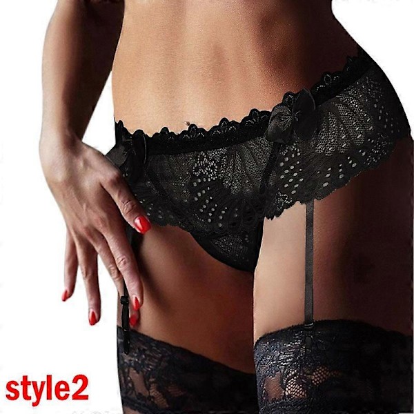 Dame Lace Strømpebåndsstrømper Lace Suspender Bælter Dametrusser Bue Lingeri Strømpebånd Til Kvinder Black style1