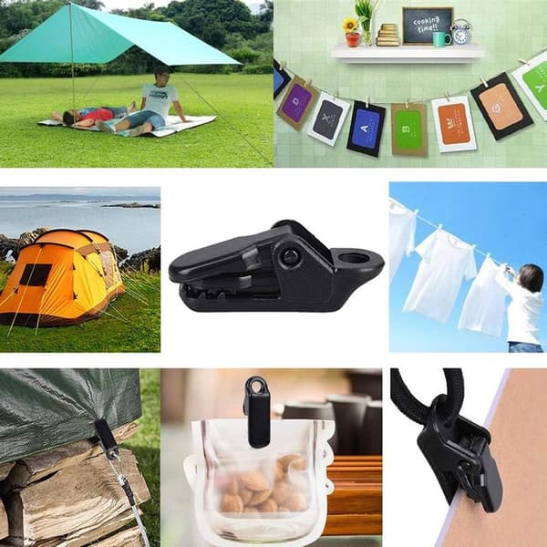 10 Sorte Teltklemmer Snaps til Camping Canopy - Presenningsklemmer i Plast