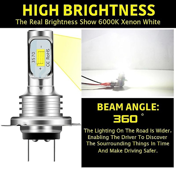 H7 Led Canbus Strålkastare H7 Led Lo Beam glödlampor 6000k Ip 68 Csp 3570 Led Chips
