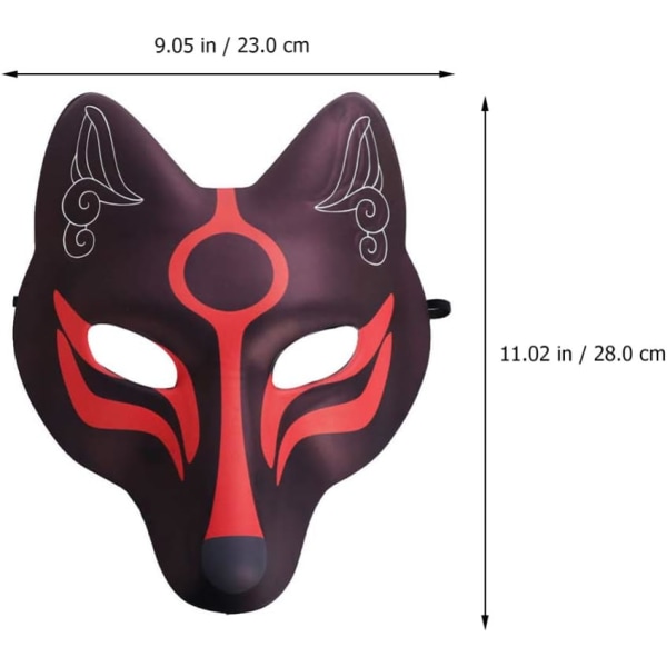 Rævemasker Japanske Kabuki Kitsune-masker Masqueradefest til voksne Sorte masker Cosplay-kostumerekvisitter Kimono-fest Balrekvisitter til balbal B