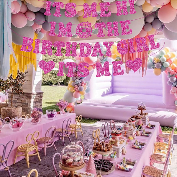 DIY Populär Sångare Grattis På Födelsedagen Banner Starkrosa Glitter Födelsedag Dekorationer Banner för Fans Flickor Kvinnor Födelsedagsfest