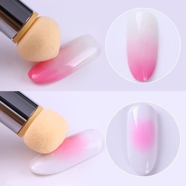 Double-headed Sponge Brush Set, Nail Art Sponge Brush Sponge Brush Nail Brush Gradient Refill Nail Sponge for DIY with 8 Sponge Head Replacements (Silver