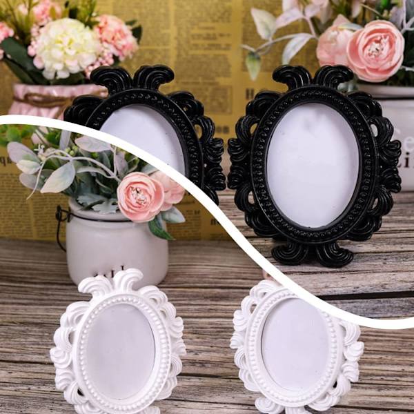 2 stk Mini fotorammer Foto billedskærmsrammer Barok ovale rammer til hjemmekontor Soveværelse Stue (Hvid Sort, 5*7 cm billedrammer)